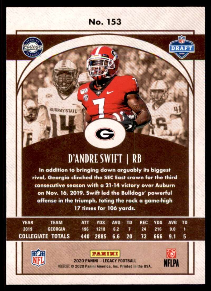 Load image into Gallery viewer, 2020 Panini Legacy Orange D&#39;Andre Swift #153 Rookie RC /199 Georgia Bulldogs  Image 2
