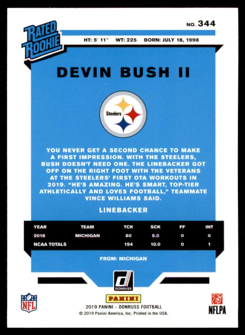 Load image into Gallery viewer, 2019 Donruss Press Proof Red Devin Bush #344 Rookie RC Pittsburgh Steelers  Image 2
