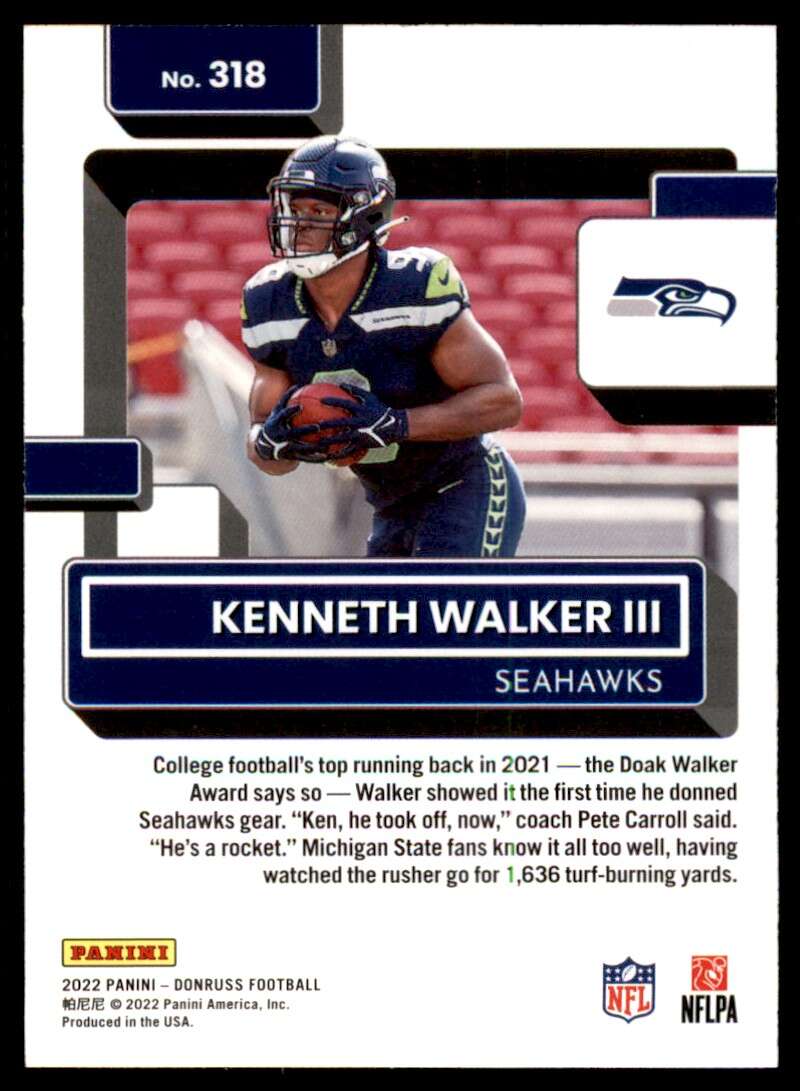 Load image into Gallery viewer, 2022 Donruss Blue Press Proof Kenneth Walker III #318 Rookie RC Seattle Seahawks  Image 2
