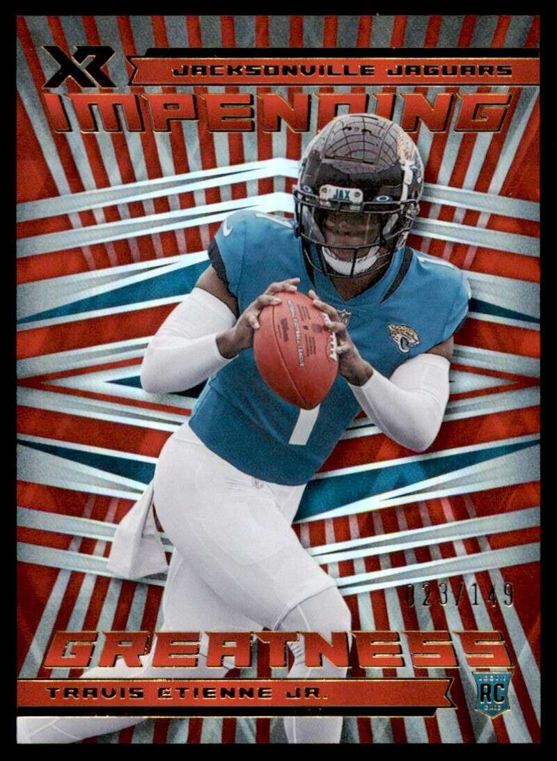 Load image into Gallery viewer, 2021 Panini XR Impending Greatness Red Travis Etienne #IMG12 Rookie RC /149 Jacksonville Jaguars  Image 1
