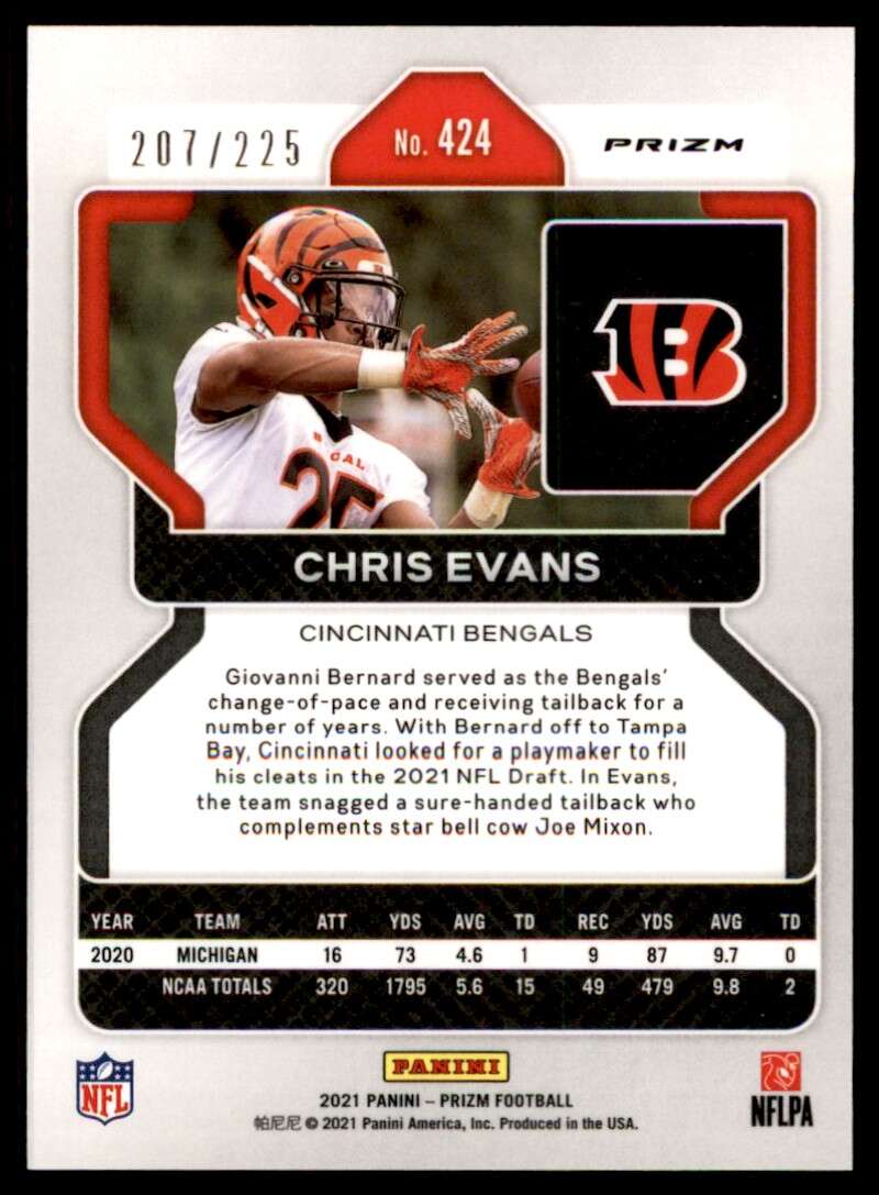 Load image into Gallery viewer, 2021 Panini Prizm Purple Ice Prizm Chris Evans #424 Rookie RC /225 Cincinnati Bengals  Image 2
