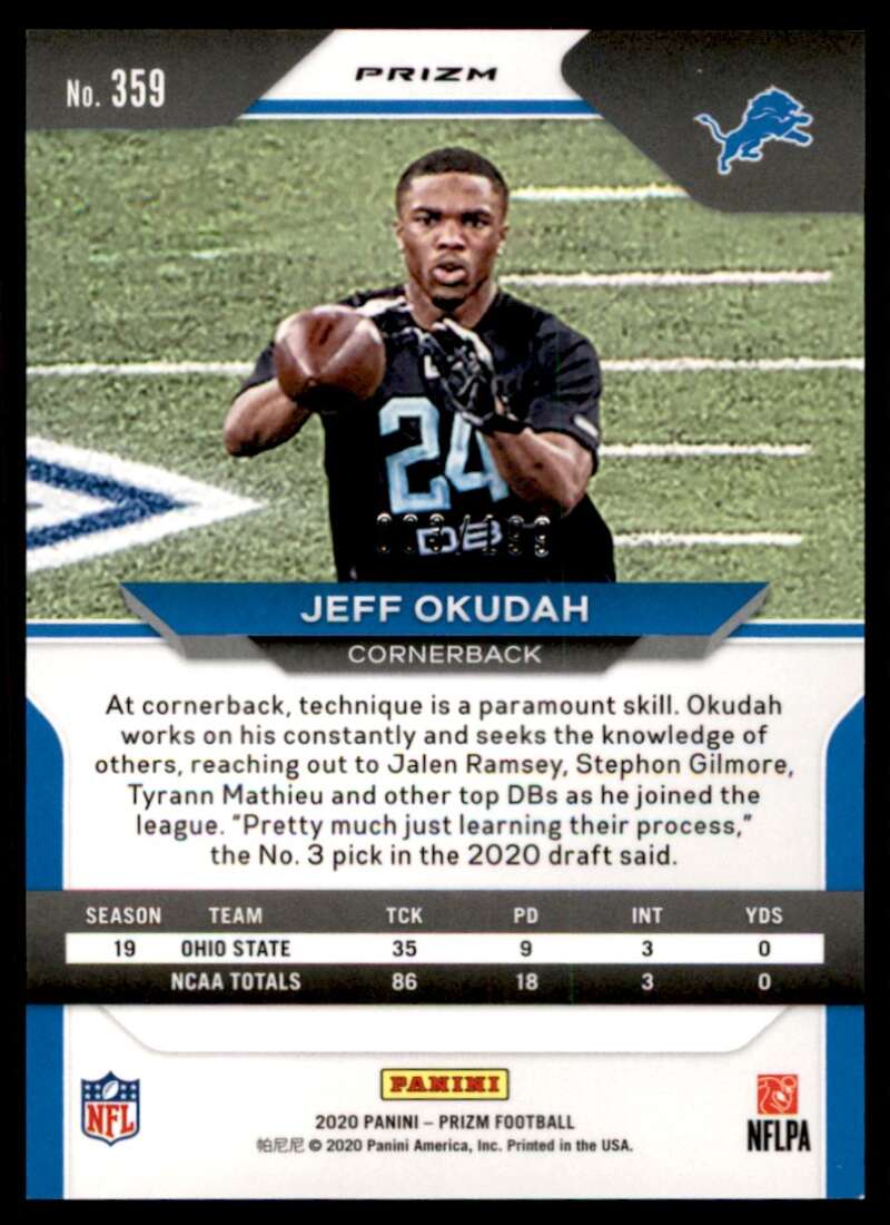 Load image into Gallery viewer, 2020 Panini Prizm Blue Wave Prizm Jeff Okudah #359 SP /199 Detroit Lions  Image 2
