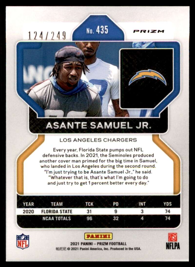 Load image into Gallery viewer, 2021 Panini Prizm Orange Prizm Asante Samuel Jr. #435 Rookie RC /249 Los Angeles Chargers  Image 2
