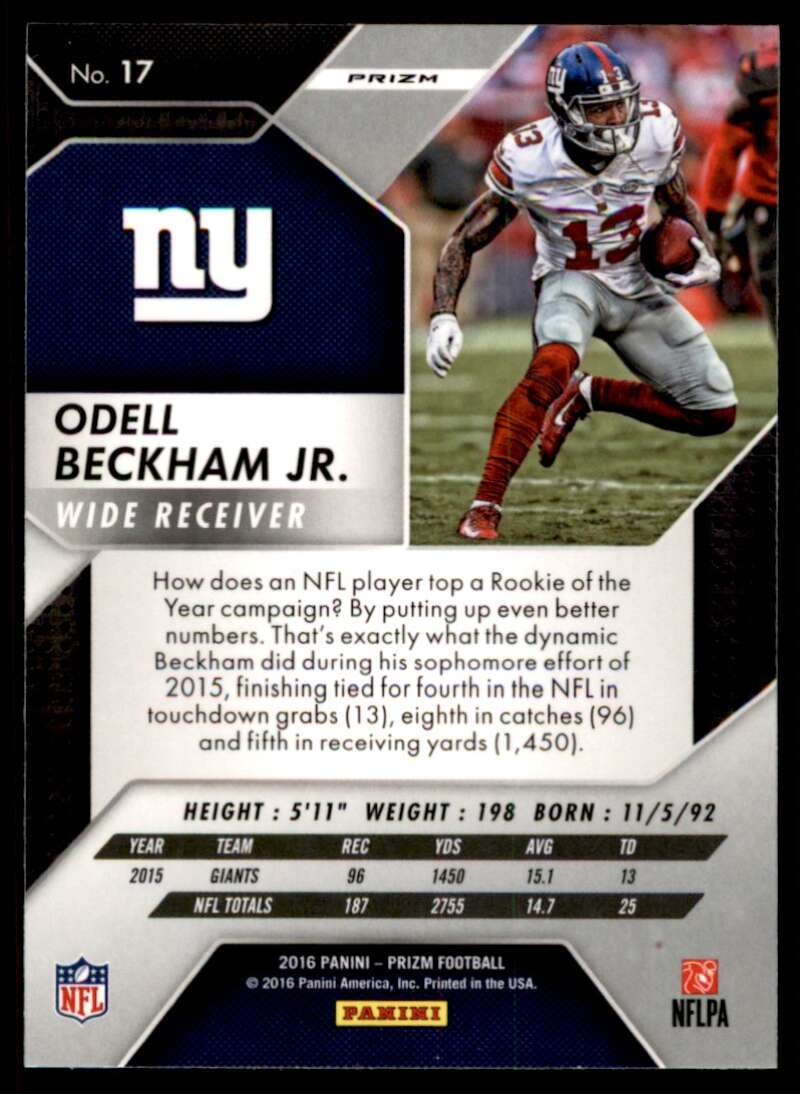 Load image into Gallery viewer, 2016 Panini Prizm Flash Prizm Odell Beckham Jr. #17 New York Giants  Image 2
