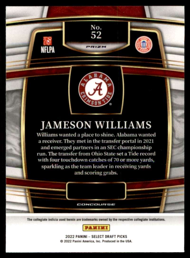 Load image into Gallery viewer, 2022 Panini Select Draft Hyper Prizm Jameson Williams #52 Rookie RC Alabama Crimson Tide  Image 2
