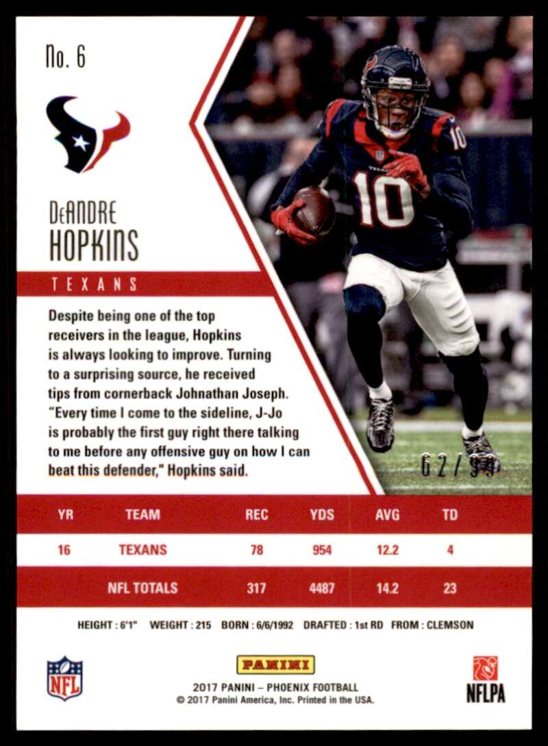 Load image into Gallery viewer, 2017 Panini Phoenix Orange DeAndre Hopkins #6 SP /99 Houston Texans  Image 2
