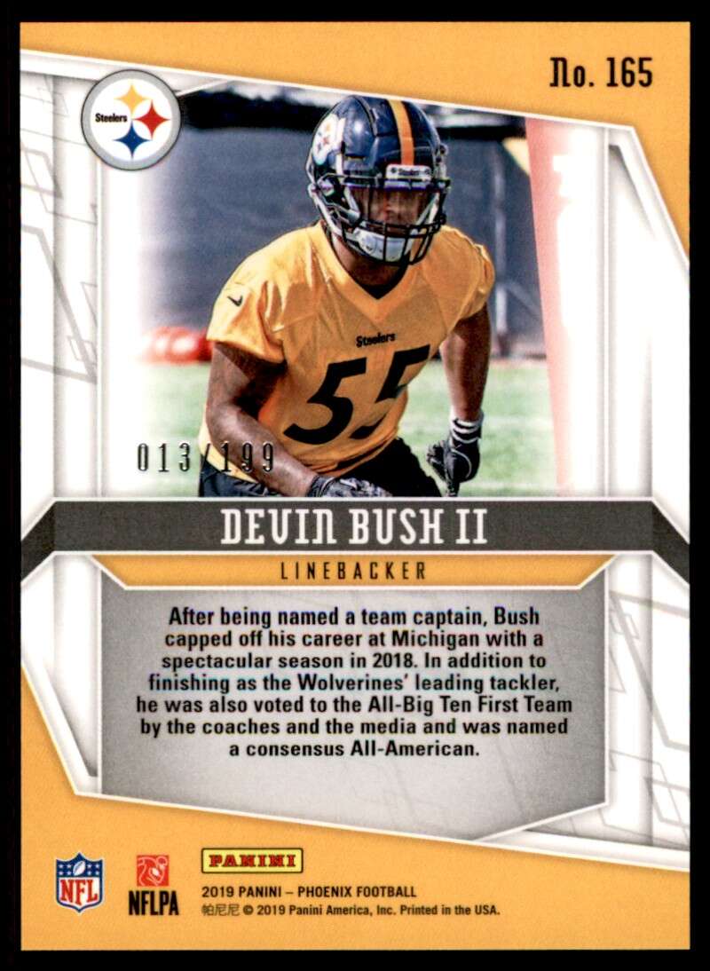 Load image into Gallery viewer, 2019 Panini Phoenix Pink Devin Bush #165 Rookie RC /199 Pittsburgh Steelers  Image 2
