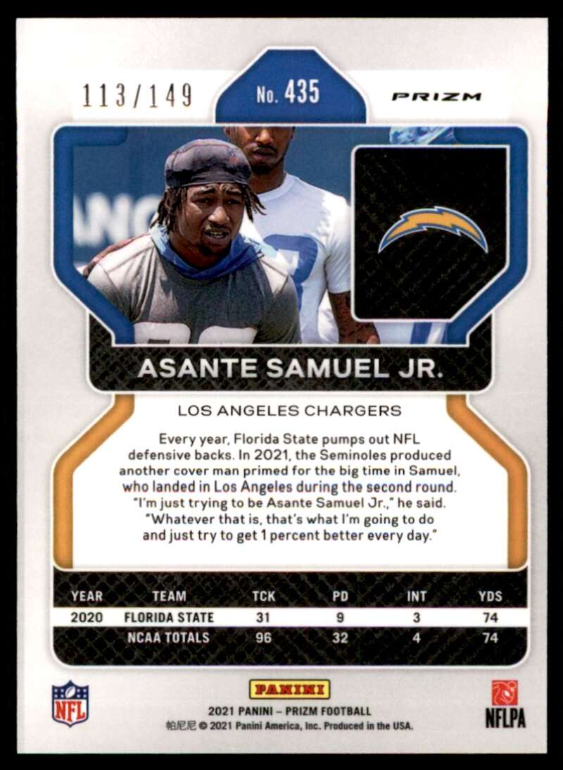 Load image into Gallery viewer, 2021 Panini Prizm Red Wave Prizm Asante Samuel Jr. #435 Rookie RC /149 Los Angeles Chargers  Image 2
