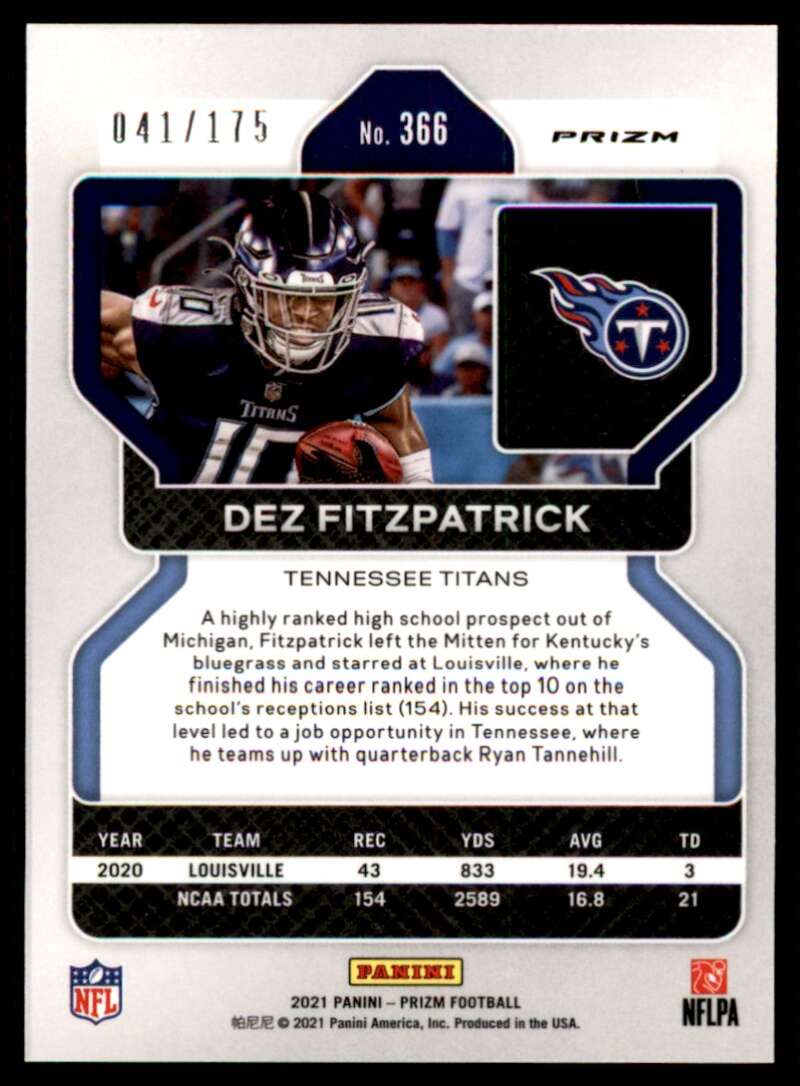 Load image into Gallery viewer, 2021 Panini Prizm Hyper Prizm Dez Fitzpatrick #366 Rookie RC /175 Tennessee Titans  Image 2
