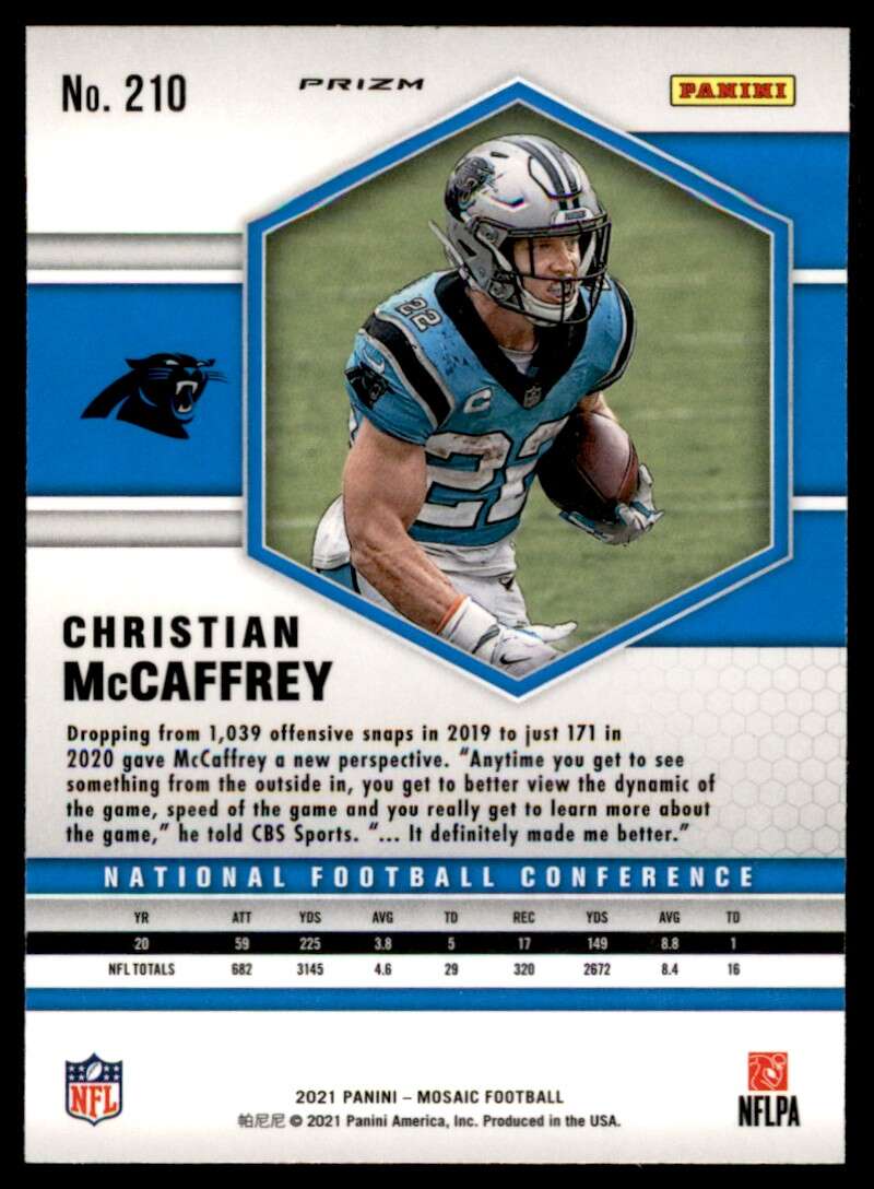 Load image into Gallery viewer, 2021 Panini Mosaic Reactive Yellow Prizm Christian McCaffrey #210 Carolina Panthers  Image 2
