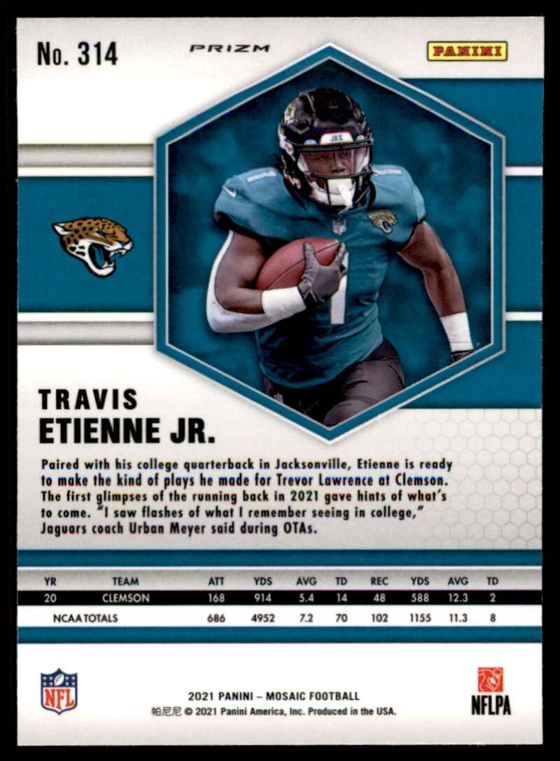 Load image into Gallery viewer, 2021 Panini Mosaic Reactive Orange Prizm Travis Etienne Jr. #314 Rookie RC Jacksonville Jaguars  Image 2
