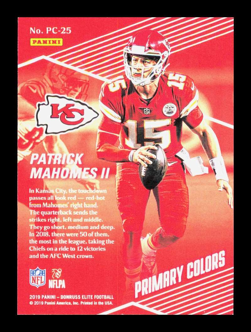 Load image into Gallery viewer, 2019 Donruss Elite Primary Colors Green Patrick Mahomes #PC-25 Kansas City Chiefs  Image 2
