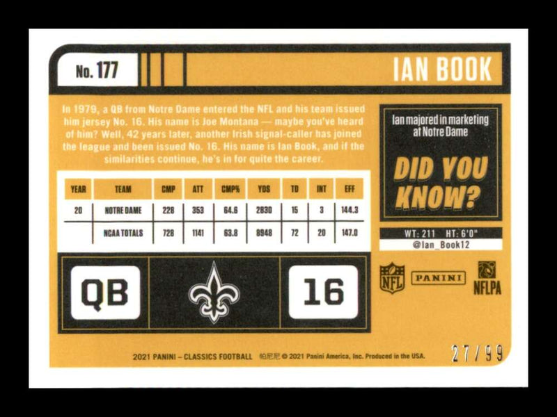 Load image into Gallery viewer, 2021 Panini Classics Timeless Tributes Gold Ian Book #177 Rookie RC /99 New Orleans Saints  Image 2
