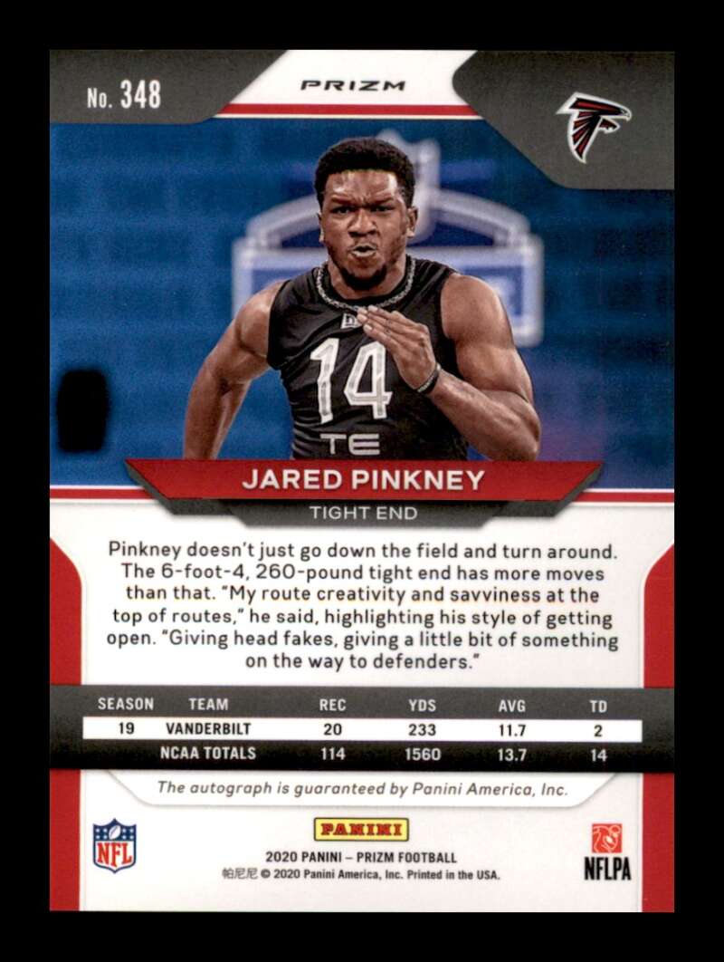 Load image into Gallery viewer, 2020 Panini Prizm Neon Gree Pulsar Prizm Auto Jared Pinkney #348 Rookie RC Atlanta Falcons  Image 2
