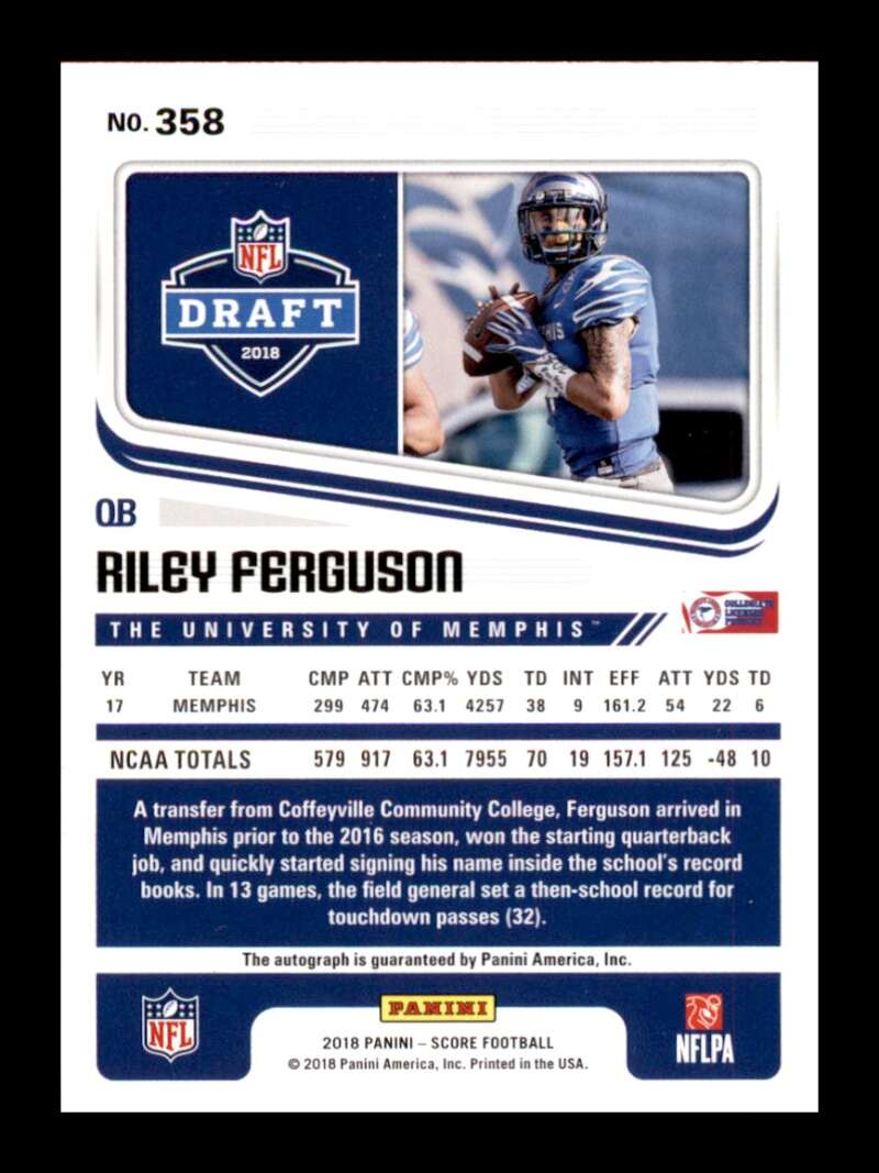 Load image into Gallery viewer, 2018 Score Gold Zone Autograph Riley Ferguson #358 Rookie RC Auto /50 Memphis Tigers  Image 2
