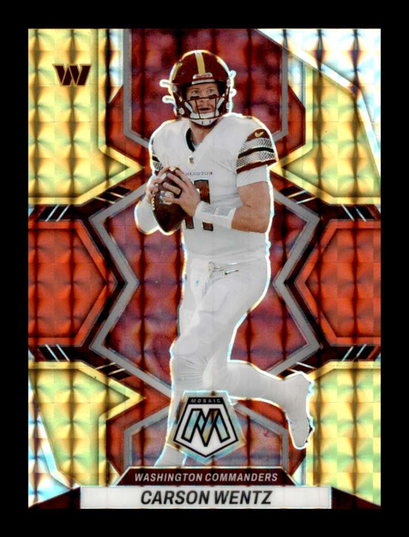 Load image into Gallery viewer, 2022 Panini Mosaic Red Yellow Fusion Choice Prizm Carson Wentz #195 SP /80 Washington Commanders  Image 1
