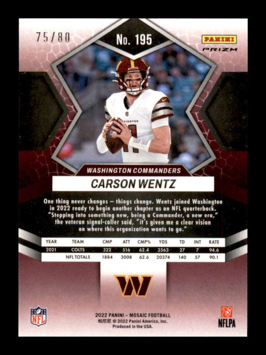 2022 Panini Mosaic Red Yellow Fusion Choice Prizm Carson Wentz 