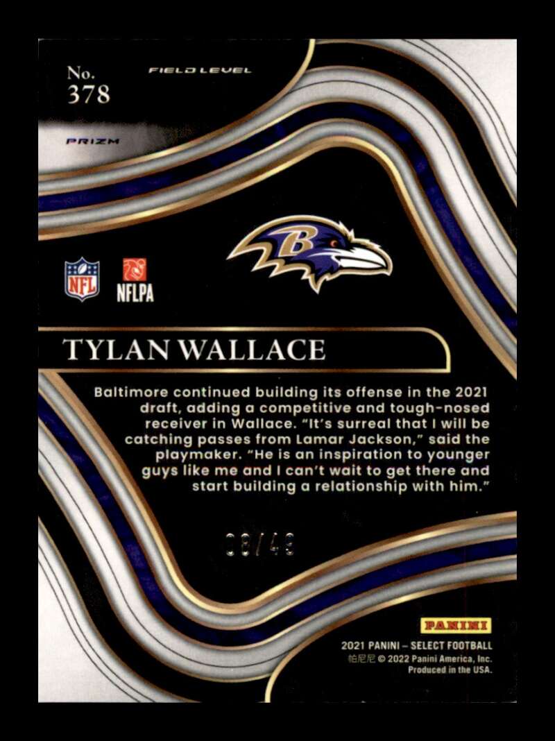 Load image into Gallery viewer, 2021 Panini Select Blue Prizm Tylan Wallace #378 Rookie RC /49 Baltimore Ravens  Image 2
