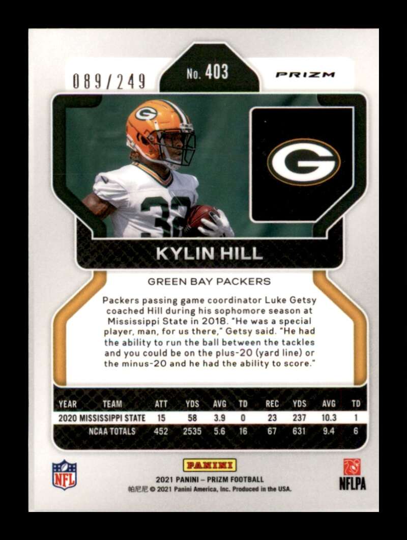 Load image into Gallery viewer, 2021 Panini Prizm Orange Prizm Kylin Hill #403 Rookie RC /249 Green Bay Packers  Image 2
