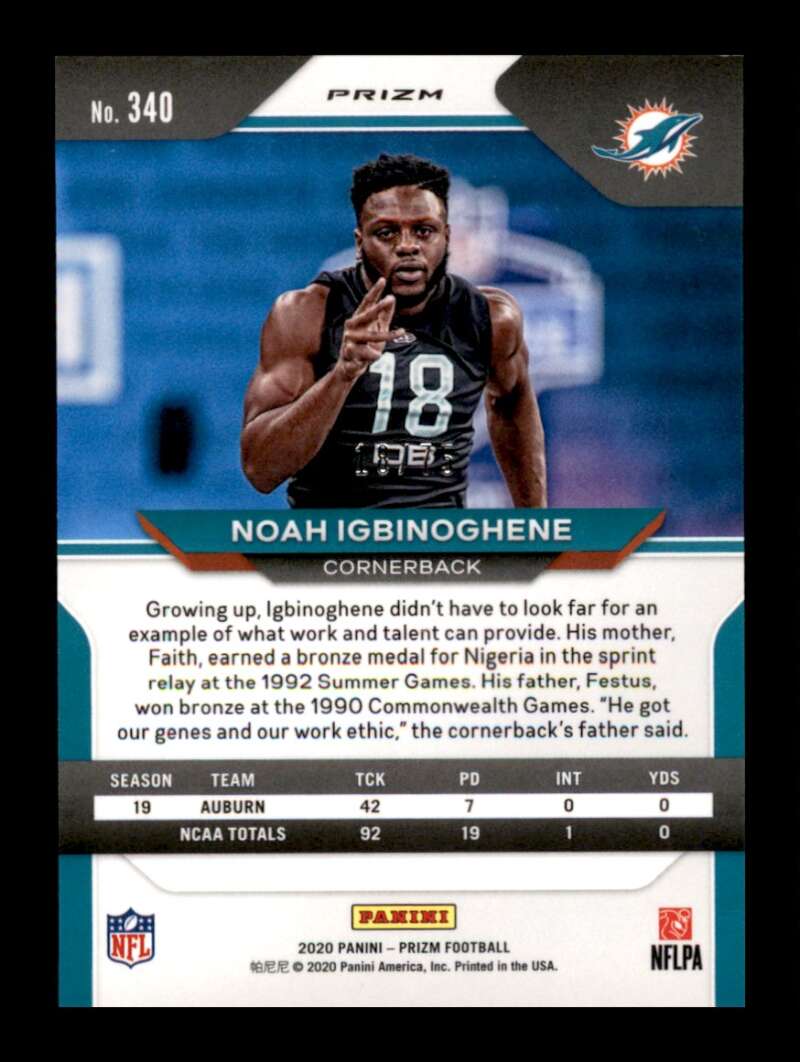 Load image into Gallery viewer, 2020 Panini Prizm Green Scope Prizm Noah Igbinoghene #340 Rookie RC /75 Miami Dolphins  Image 2
