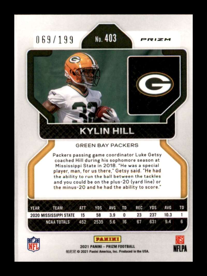 Load image into Gallery viewer, 2021 Panini Prizm Blue Wave Prizm Kylin Hill #403 Rookie RC /199 Green Bay Packers  Image 2
