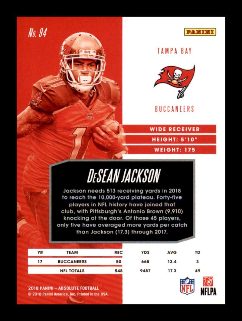 Load image into Gallery viewer, 2018 Panini Absolute Spectrum Orange DeSean Jackson #94 SP /65 Tampa Bay Buccaneers  Image 2
