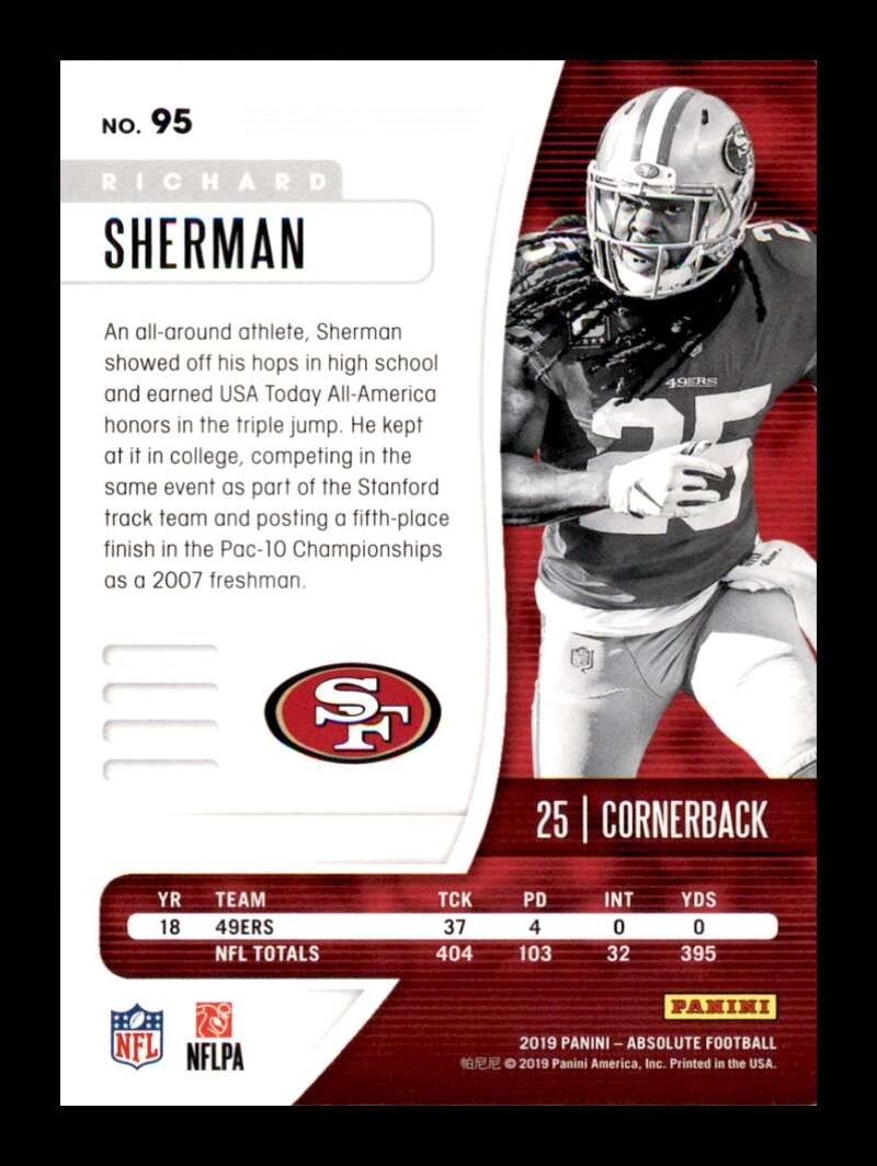 Load image into Gallery viewer, 2019 Panini Absolute Spectrum Orange Richard Sherman #95 SP /75 San Francisco 49ers  Image 2
