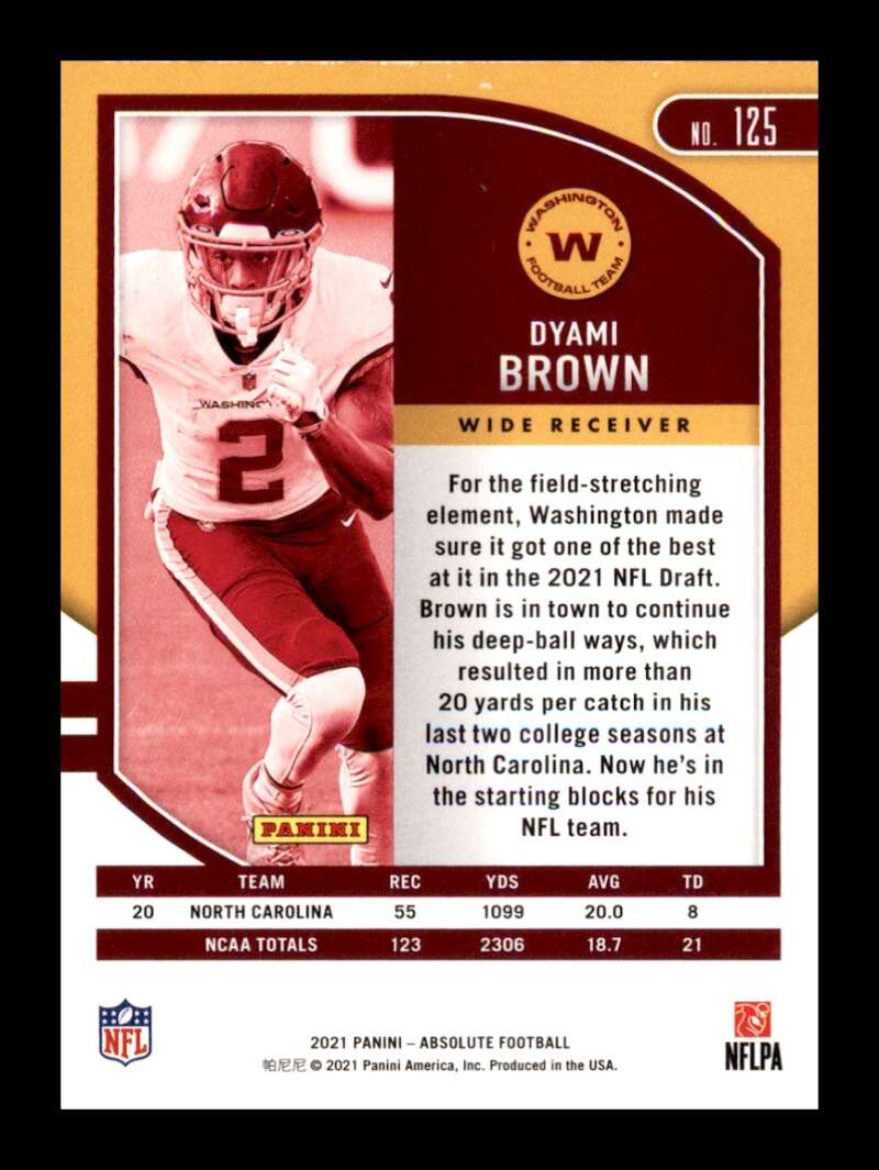 Load image into Gallery viewer, 2021 Panini Absolute Green Waves Dyami Brown #125 Rookie RC /50 Washington Football Team  Image 2
