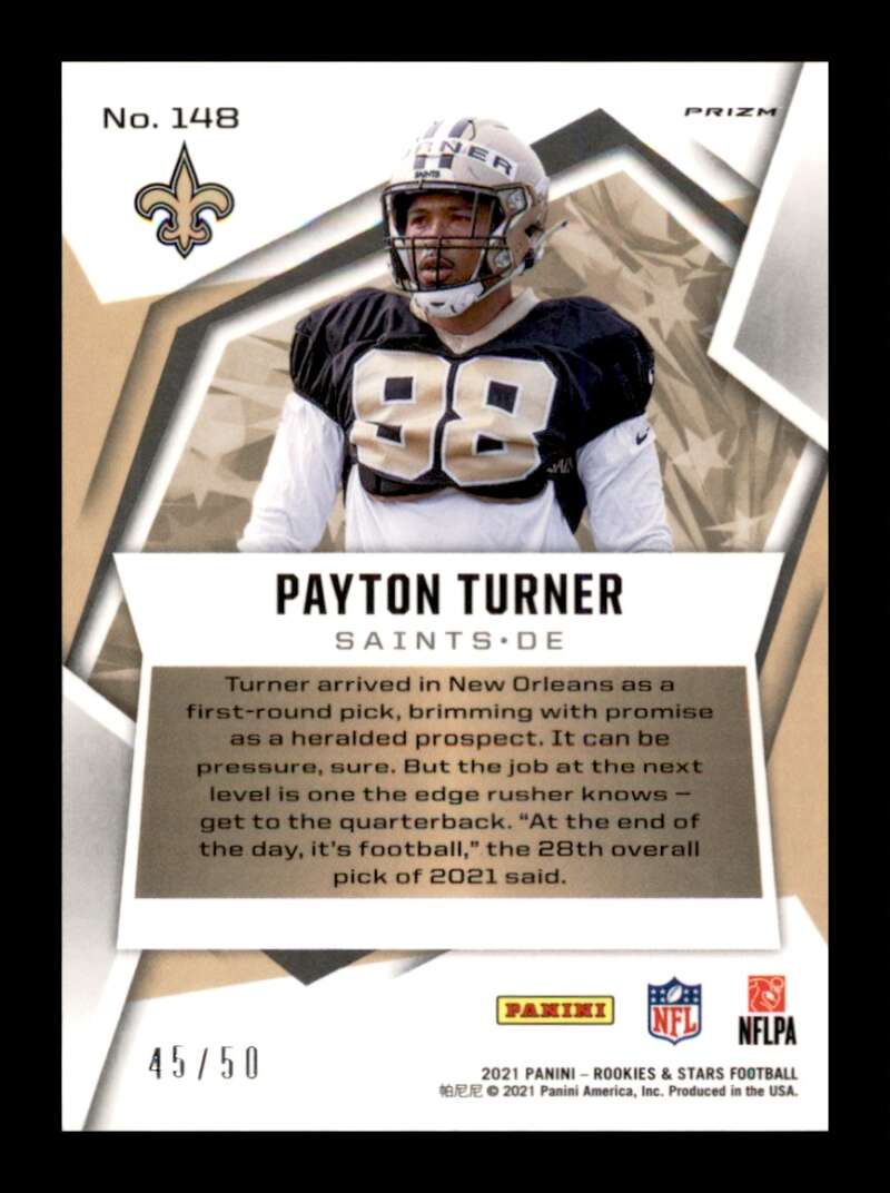 Load image into Gallery viewer, 2021 Panini Rookies &amp; Stars Blue Pulsar Prizm Payton Turner #148 Rookie RC /50 New Orleans Saints  Image 2
