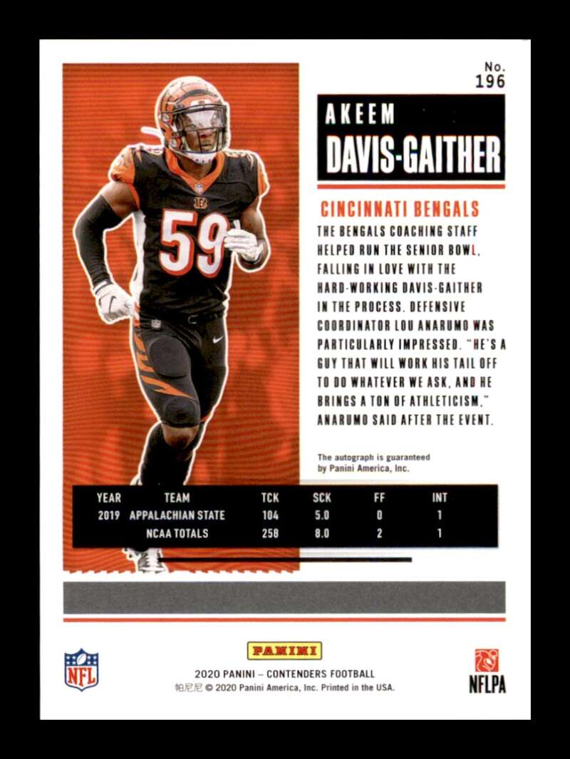 Load image into Gallery viewer, 2020 Panini Contenders Rookie Ticket Wild Card Auto Akeem Davis-Gaither #196 RC Cincinnati Bengals  Image 2
