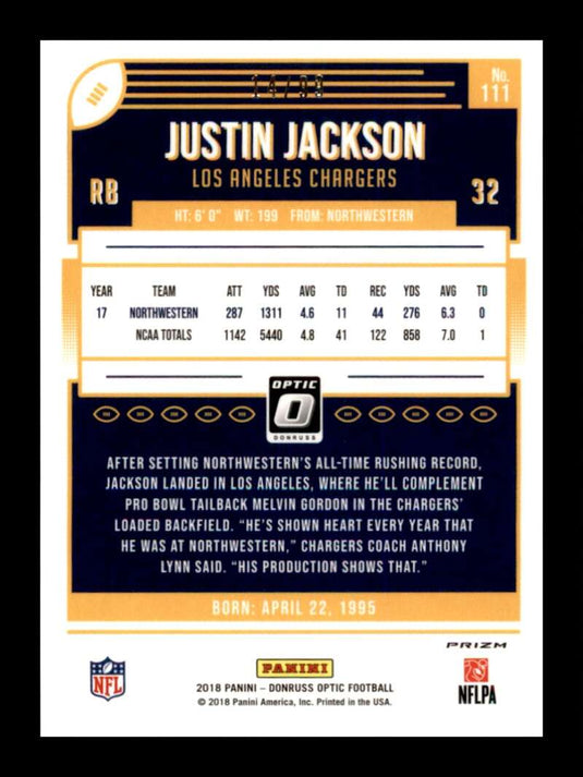 2018 Donruss Optic Red Prizm Justin Jackson