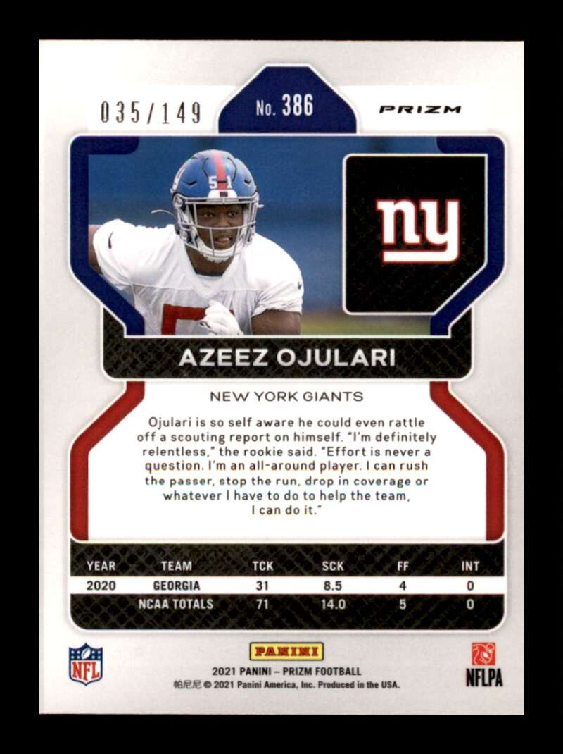 Load image into Gallery viewer, 2021 Panini Prizm Red Wave Prizm Azeez Ojulari #386 Rookie RC /149 New York Giants  Image 2
