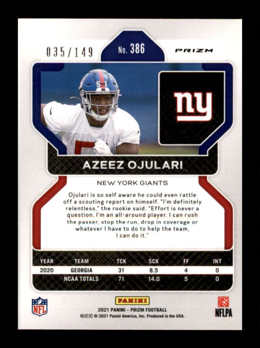 2021 Panini Prizm Red Wave Prizm Azeez Ojulari