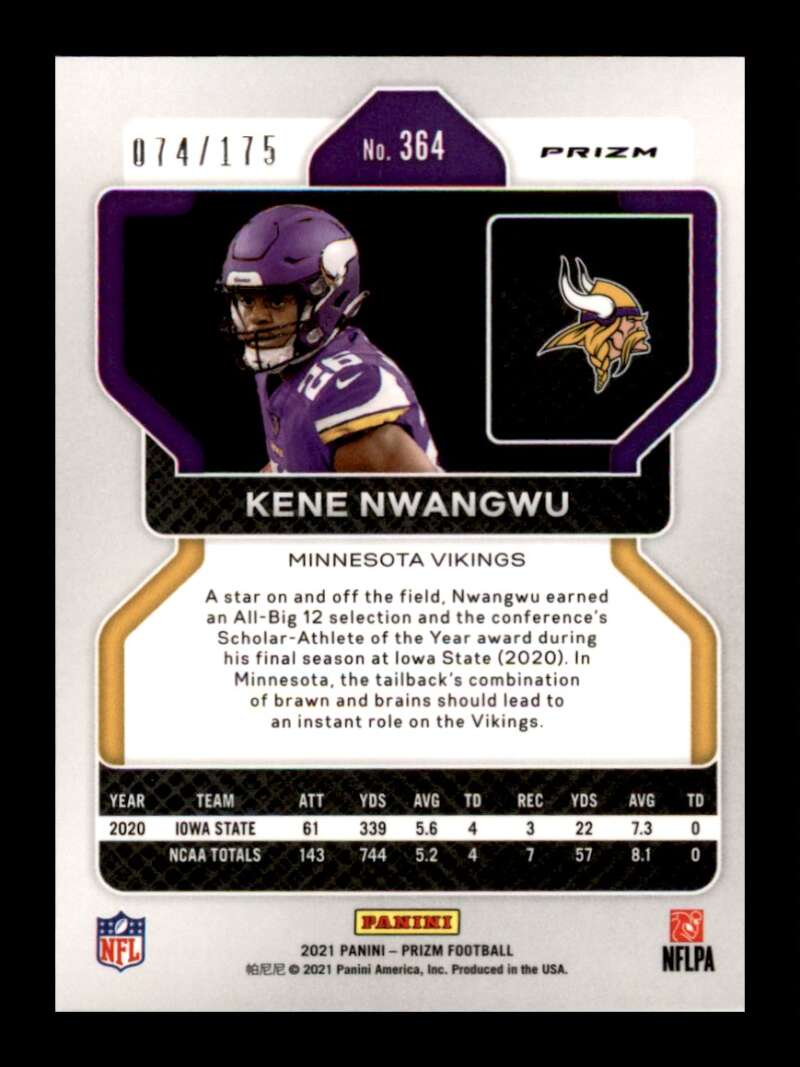 Load image into Gallery viewer, 2021 Panini Prizm Hyper Prizm Kene Nwangwu #364 Rookie RC /175 Minnesota Vikings  Image 2
