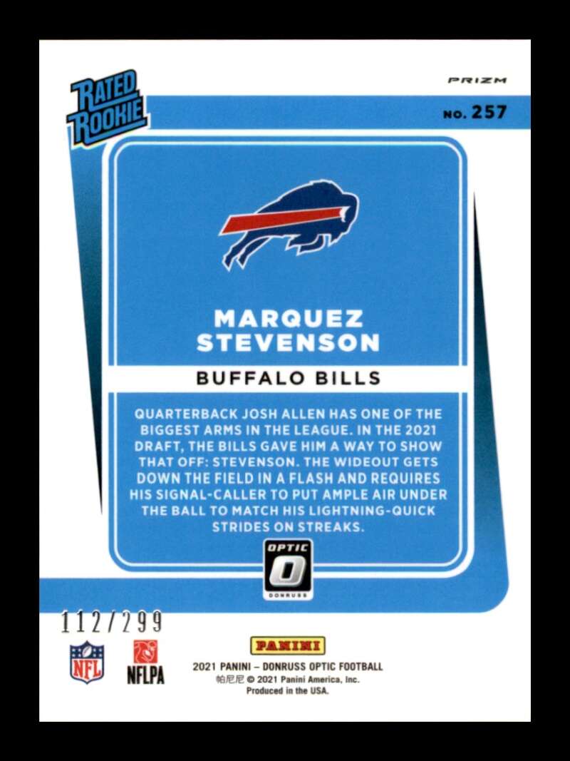 Load image into Gallery viewer, 2021 Donruss Optic Aqua Prizm Marquez Stevenson #257 Rookie RC /299 Buffalo Bills  Image 2
