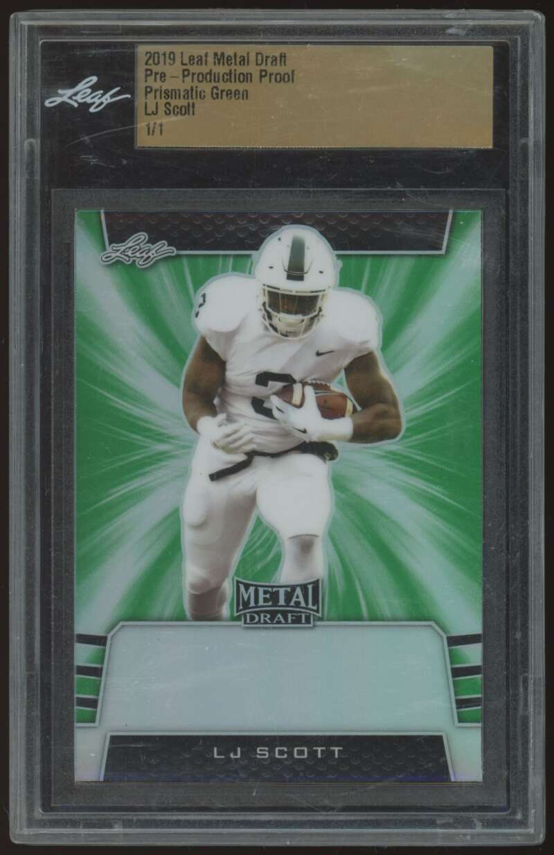 Load image into Gallery viewer, 2019 Leaf Metal Draft Pre-Production Proof Prismatic Green LJ Scott #BA-LJS Rookie RC 1/1 Michigan State Spartans  Image 1
