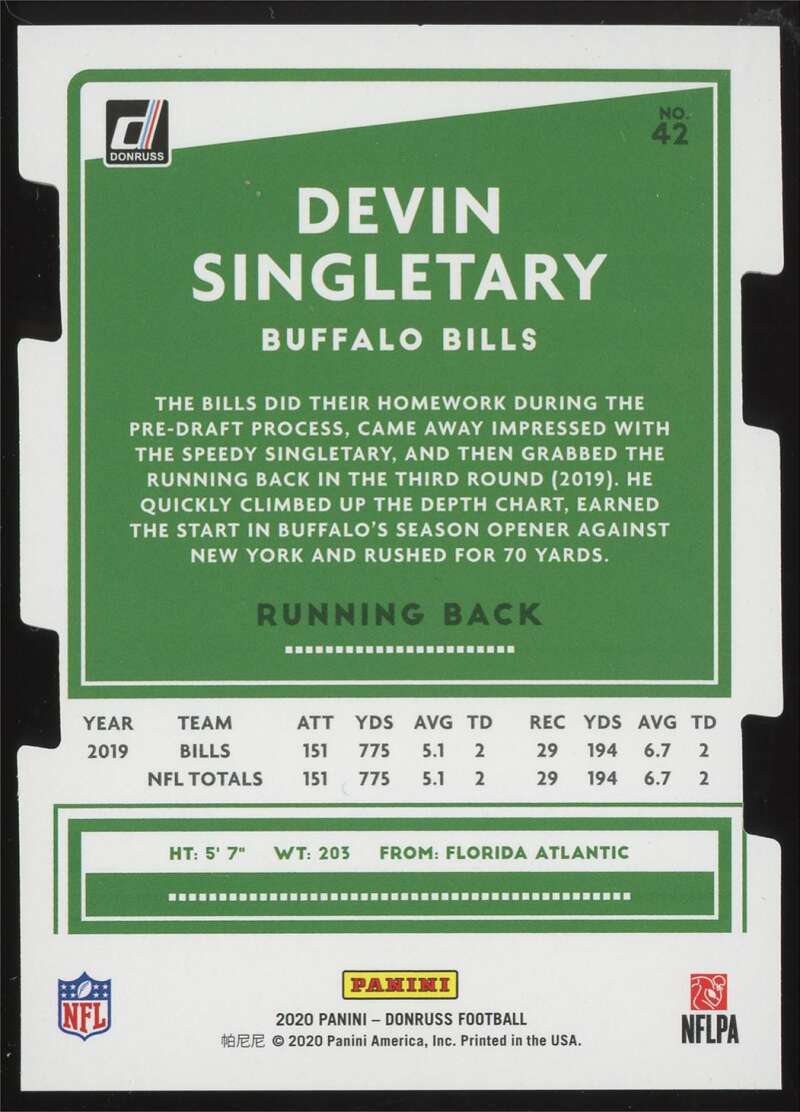 Load image into Gallery viewer, 2020 Donruss Press Proof Silver Die Cut Devin Singletary #42 SP /75 Buffalo Bills  Image 2
