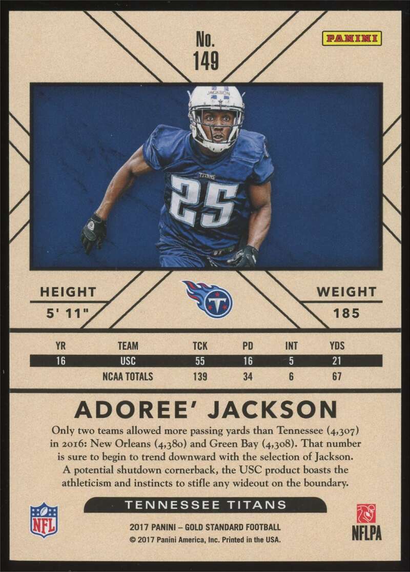 Load image into Gallery viewer, 2017 Panini Gold Standard Adoree&#39; Jackson #149 Rookie RC /79 Tennessee Titans  Image 2
