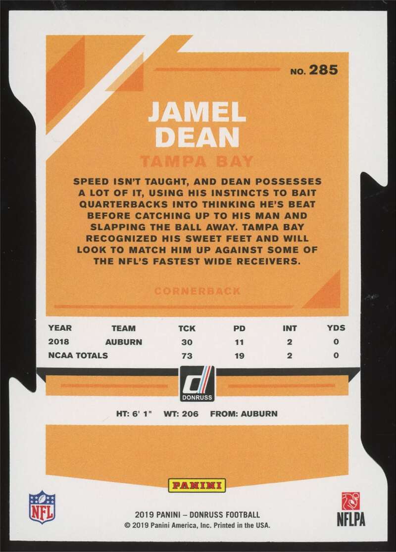 Load image into Gallery viewer, 2019 Donruss Press Proof Gold Die Cut Jamel Dean #285 Rookie RC /25 Tampa Bay Buccaneers  Image 2
