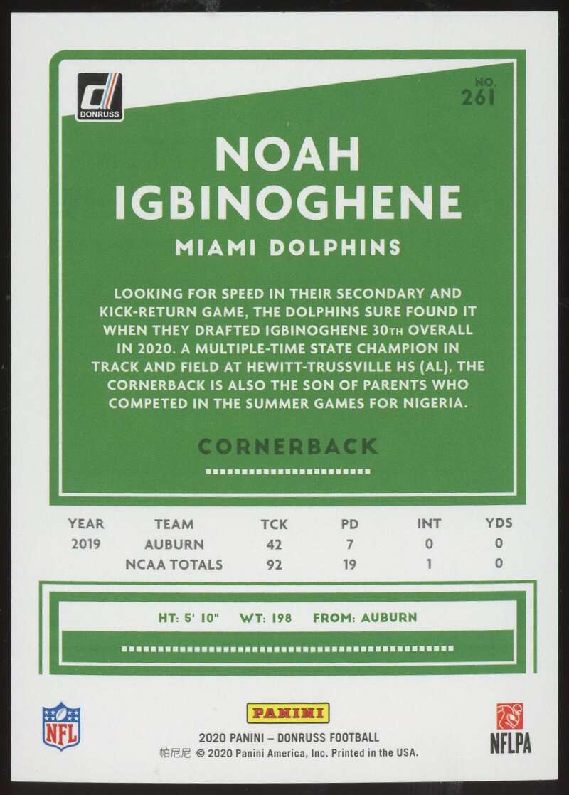 Load image into Gallery viewer, 2020 Donruss Season Stat Line Noah Igbinoghene #261 Rookie RC /42 Miami Dolphins  Image 2
