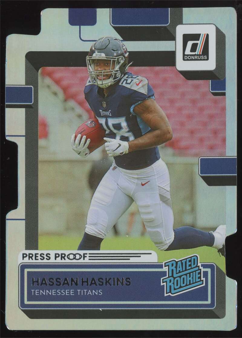 Load image into Gallery viewer, 2022 Donruss Press Proof Silver Die Cut Hassan Haskins #342 Rookie RC /75 Tennessee Titans  Image 1
