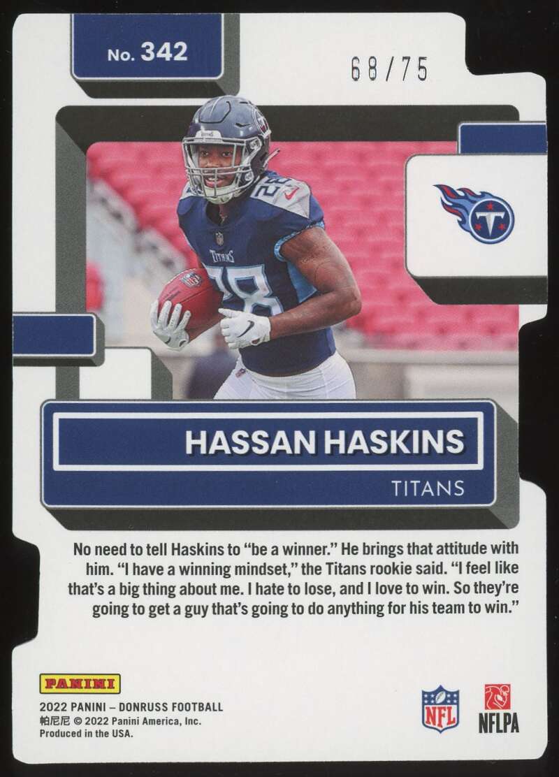 Load image into Gallery viewer, 2022 Donruss Press Proof Silver Die Cut Hassan Haskins #342 Rookie RC /75 Tennessee Titans  Image 2
