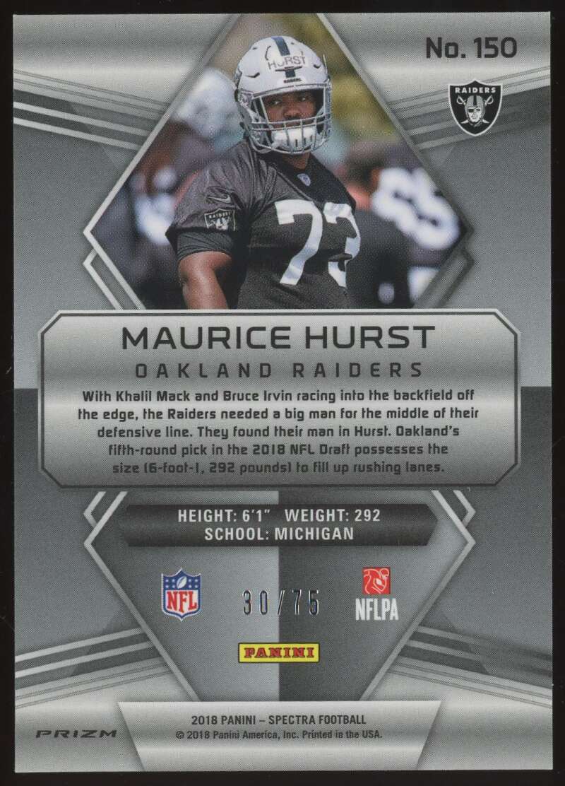 Load image into Gallery viewer, 2018 Panini Spectra Neon Blue Prizm Maurice Hurst #150 Rookie RC /75 Oakland Raiders  Image 2
