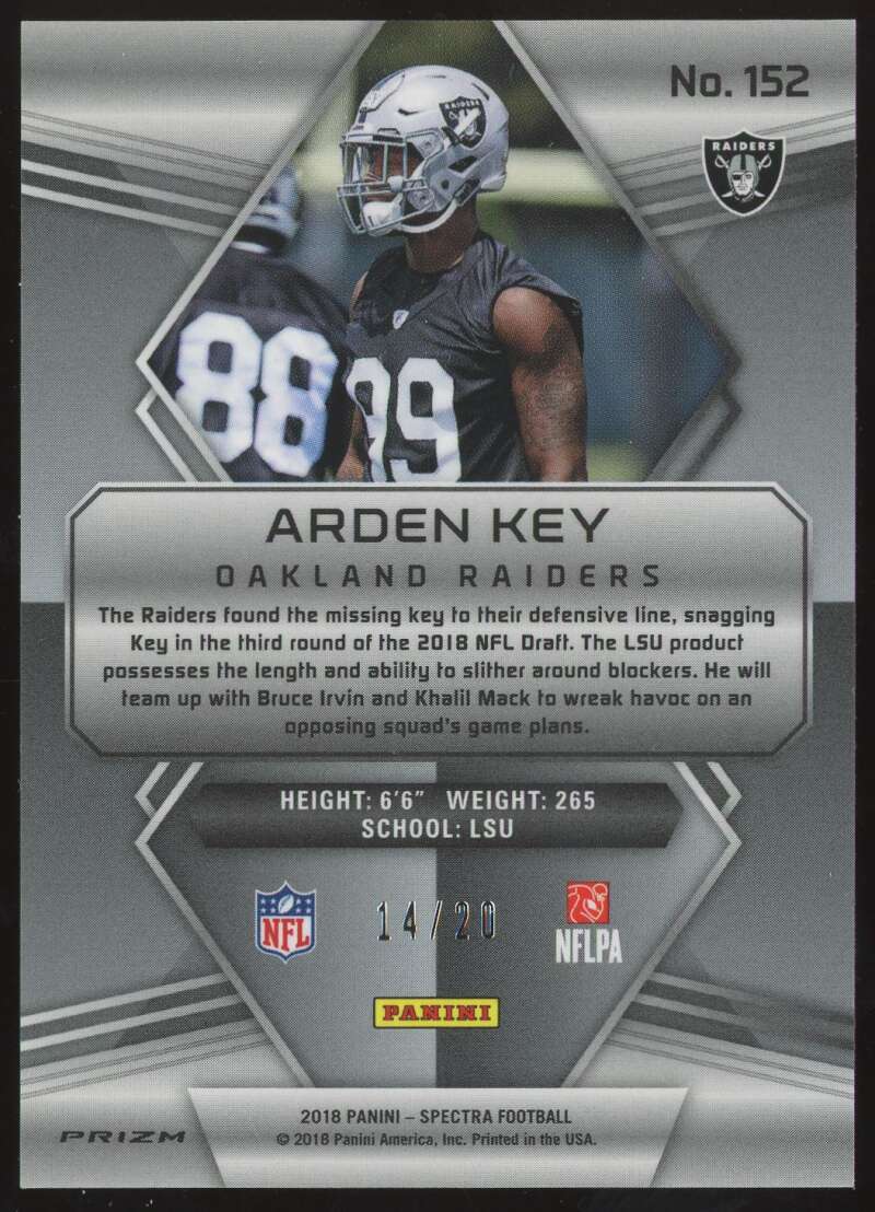 Load image into Gallery viewer, 2018 Panini Spectra Neon Pink Prizm Arden Key #152 Rookie RC /20 Oakland Raiders  Image 2
