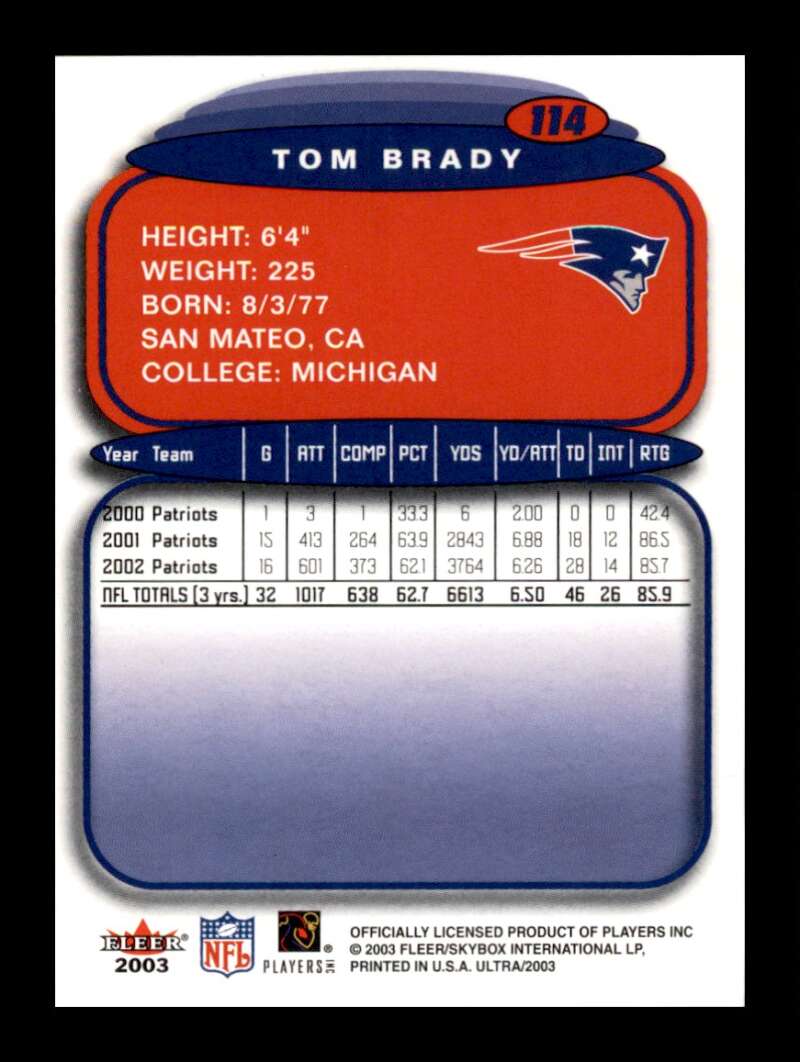 Load image into Gallery viewer, 2003 Fleer Ultra Tom Brady #114 New England Patriots  Image 2
