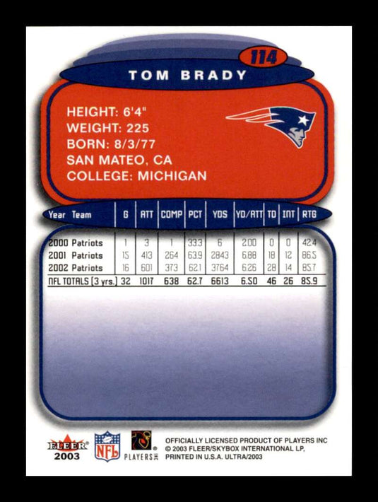 2003 Fleer Ultra Tom Brady 