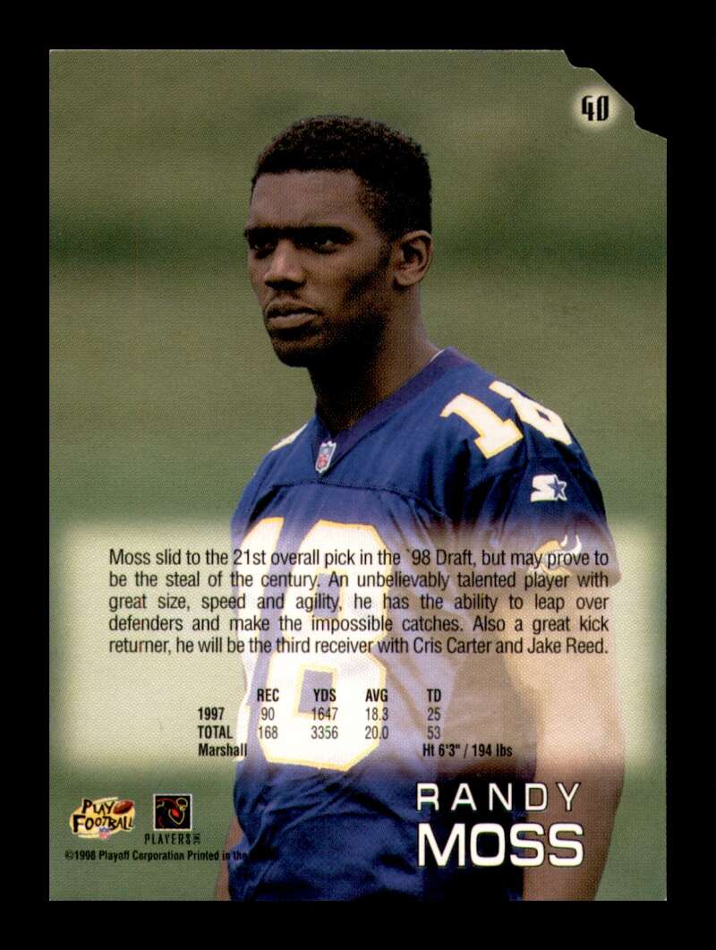 Load image into Gallery viewer, 1998 Playoff Absolute Retail Red Die Cut Randy Moss #40 Rookie RC Minnesota Vikings  Image 2
