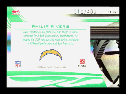 2007 Donruss Elite Passing the Torch Green Philip Rivers 