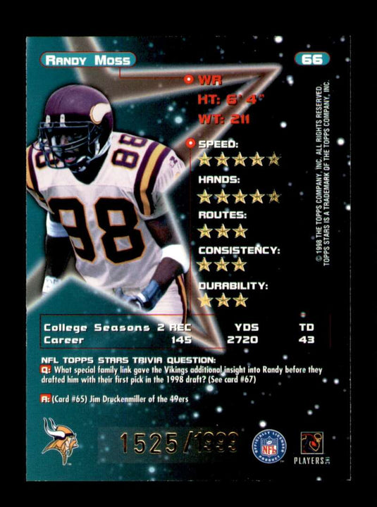 1998 Topps Stars Gold Randy Moss 