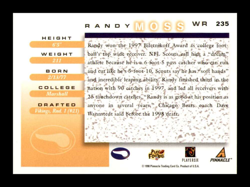 Load image into Gallery viewer, 1998 Score Randy Moss #235 Rookie RC Minnesota Vikings  Image 2
